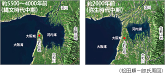 河内湾の変遷図（縄文時代）